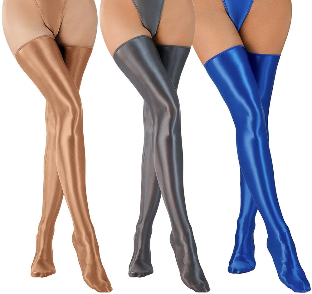 3907 Shimmery Thigh High Stockings - Shiny Silky Over Knee Stockings